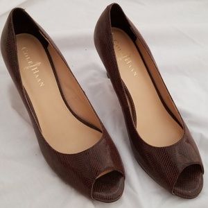 Cocoa brown peep python-tectured Cole Haan heels